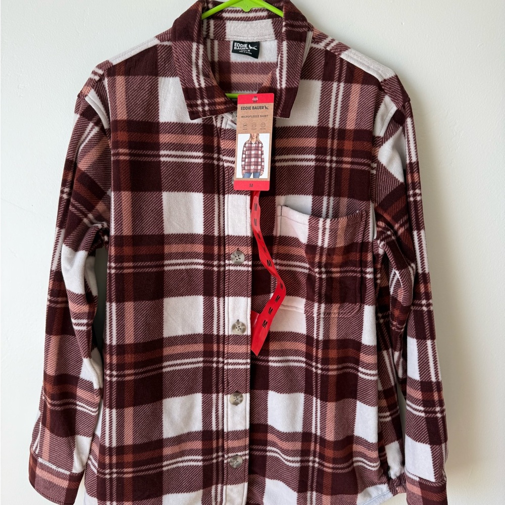 Eddie Bauer Burgundy and White Microfleece Shirt/Shacket